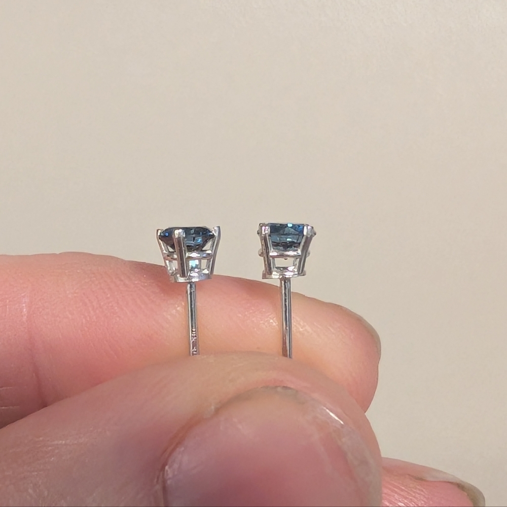 Blue Lab Diamond Gold Earrings - Picture 3 of 5
